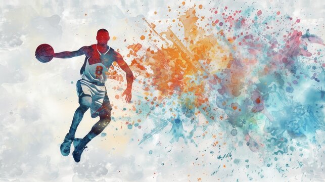 Watercolor painting of a basketball player, abstract image