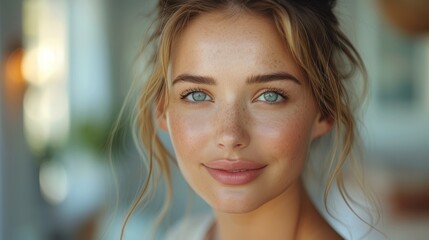 Close-Up Portrait of Woman with Natural Beauty and Freckles