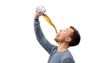 Man Drinking a Large Amount of Coffee