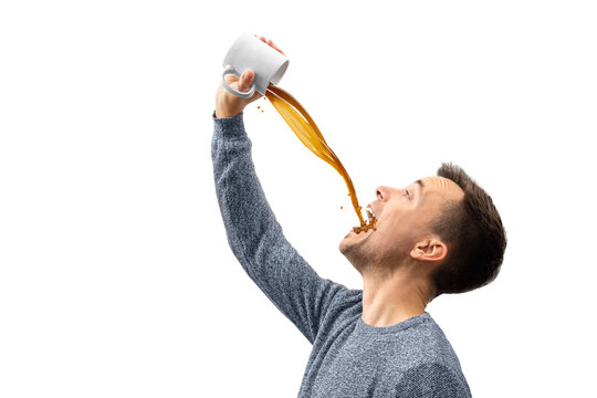 Man Drinking a Large Amount of Coffee