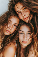 Trio of Young Women with Natural Freckled Beauty