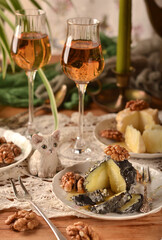 Cheese and snacks in close-up at the banquet