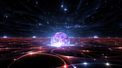 Glowing particle between flowing photons in space