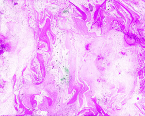 Fototapeta na wymiar Marble abstract background. Pink and white color. Fuchsia. Different shades of pink, sometimes purple. Chaotic uneven spots. Dots, waves, blur.