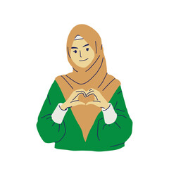 Muslim  Woman Make a Heart Sign, Flat Style Illustration