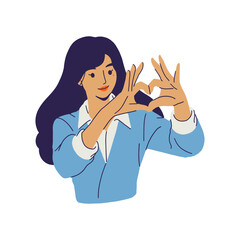 Beautiful Woman Make a Heart Sign, Flat Style Illustration