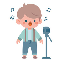 vector character of a little boy singing simple and minimalist flat design style