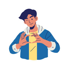 Young Boy Make a Heart Sign, Flat Style Illustration