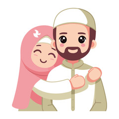 vector flat muslim wife hug her husband illustration