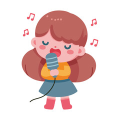 vector character of a little girl singing simple and minimalist flat design style