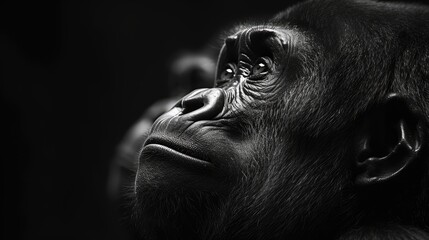 Fototapeta na wymiar Dramatic Close-Up Black and White Gorilla Portrait.