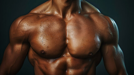 Fototapeta premium Man athletic body bodybuilder in briefs with nude torso abs full-length in the background fitness classes