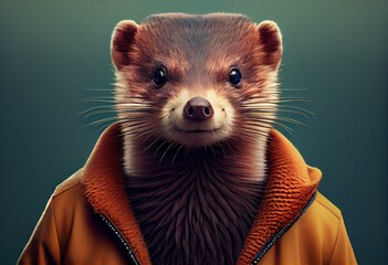 Portrait of a hipster mink dressed in a tracksuite, gradient background. Generative AI - obrazy, fototapety, plakaty