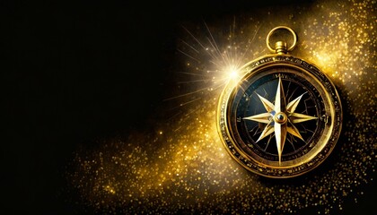 gold compass on black background