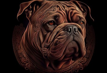 Tattoo-Inspired Bulldog Artwork Perfect for Wallpaper or Prints. Generative AI