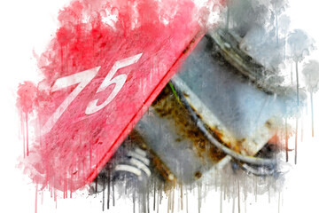 Rusty structure with painted number