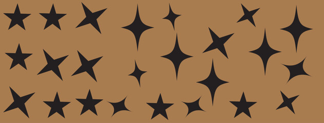 Star sparkling or twinkling cartoon set. Vector black glittering star light particles isolated on white background