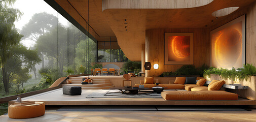Obraz na płótnie Canvas photo of a house with a modern interior with a wooden concept