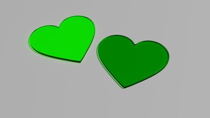 Dwa szklane zielone serca na szarym tle © Greg [RenderMania]