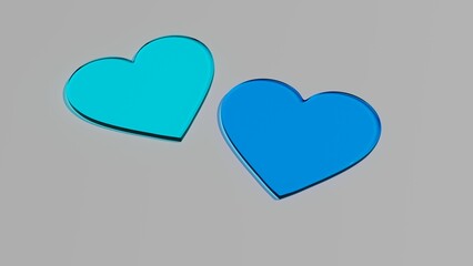 Dwa szklane niebieskie błękitne serca na szarym tle © Greg [RenderMania]
