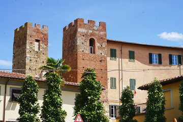 Twin towers in Vicopisano; Tuscany, Italy