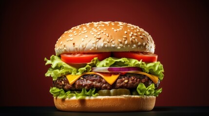 Classic hamburger, isolated on a black background.