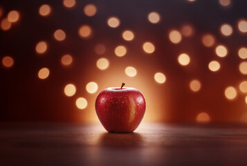 Red apple on orage bokeh background.
