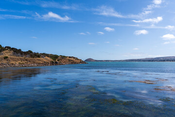 Fototapeta na wymiar Calm water between Victor Harbor and Granite Island