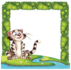 Happy cat surrounded by a lush clover border