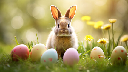 Fototapeta na wymiar Cute fluffy funny little Easter bunny