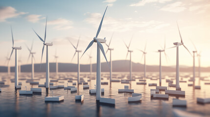 Model turbine power generation, Wind turbine farm is an alternative electricity source for business esg ideas, renewable energy concept.