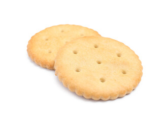 Two crispy crackers isolated on white. Delicious snack