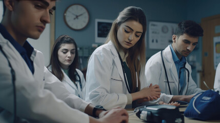 A student in medical training uses a modern blood pressure device