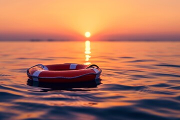 The Symbolic Meaning Of Lifebuoy: Beacon Of Hope, Safety, And Rescue Amidst The Serene Sunset On The Open Sea