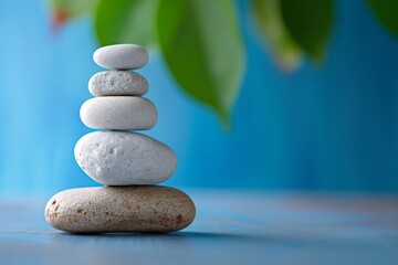 The Tranquil Essence Of Zen: Balancing Harmony In A Serene Blue Background