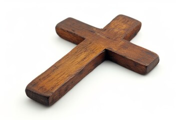 Tranquil Emblem Of Belief: Minimalist Wooden Cross Against White Background