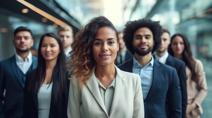 Portrait of joyful business team multi ethnic diverse group