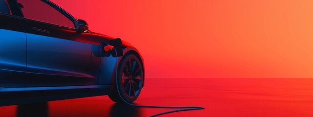 Photorealistic Background for Banner: Electric Car Charging Macro on Minimal Contrast Background, Providing Ample Copyspace for Promotional Messaging, Perfect for Highlighting Transportation Solutions
