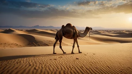 Tuinposter camel in the desert,wildlife,sandy,wilderness © arie