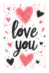 Love you. A hand-drawn vector illustration.