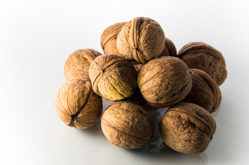 Group of walnuts on a white background, isolated