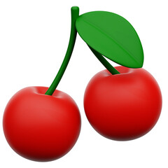 Cherry Fruit 3D Icon Rendering Isolated Transparent Background