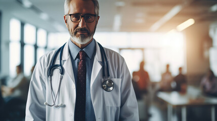 A doctor with a stethoscope in hospital