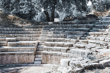 Odeon of Troy IX - small concert hall in ancient Troy of Roman era. Hisarlik hill. monochrome. Tevfikiye (Cankkale), Turkey (Turkiye)