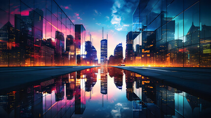 Image Featuring a Dazzling Cityscape with Futuristic Architectural Marvels Illuminated Under a Spectral Sky