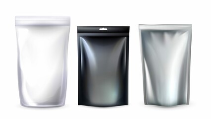 Bag Zip Pouch Mockup Set Transparent Tea Coffee Black Silver Foil Container Plastic Blank Food Zip N