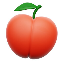 Peach Fruit 3D Icon Rendering Isolated Transparent Background