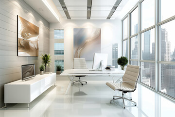 Contemporary Workspace Boasting Stylish Design In Modern Office Setting