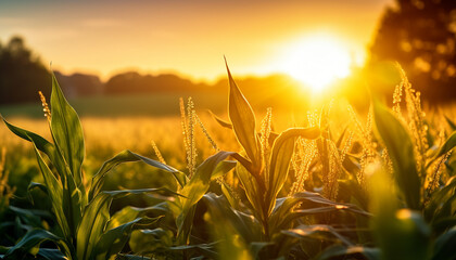 Sunrise over a cornfield background