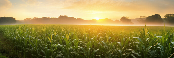 Sunrise over a cornfield background - obrazy, fototapety, plakaty